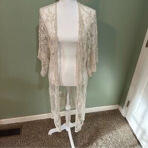 Boho Floral Lace Kimono Duster/ Swim cover up S/M